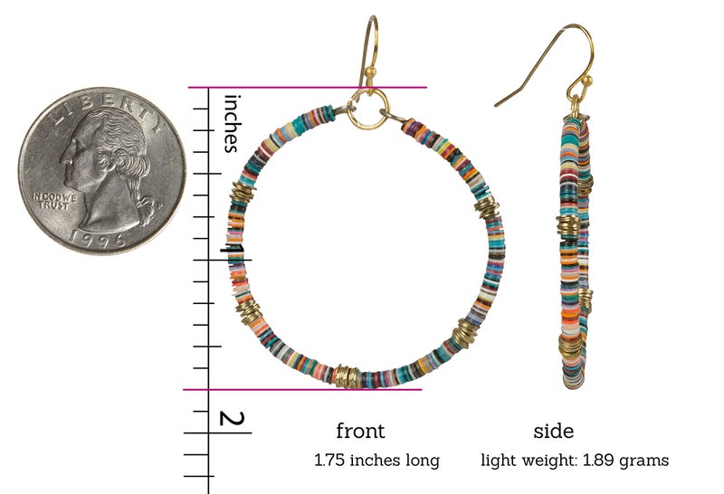 SPUNKYsoul Handmade Bohemian Multi-Colored Sequin Hoop Gold Earrings (SMALL DISC) - Image 3